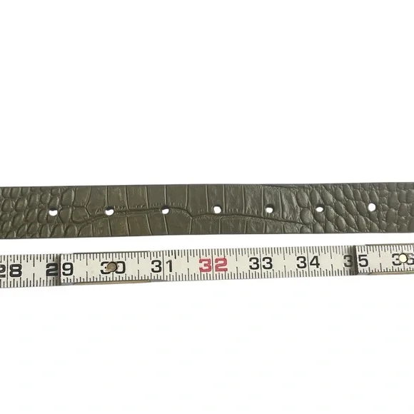 FRAME Square Buckle Olive Green Croc Embossed Skinny Leather Belt Size M - Picture 11 of 13